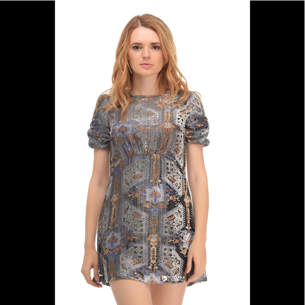 Zara Knit Size Small Multicolored Velvet Burnout Pattern Mini Tunic Dress